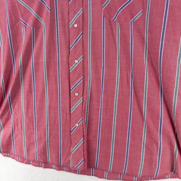Vintage Wrangler Pearl Snap Short Sleeve Shirt Mens XXL Striped Red/Pink Western - Picture 3 of 12
